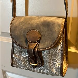 Elegant Brown and Silver Embossed Leather Bag